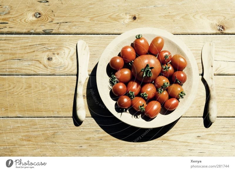 tomato diet Food Vegetable Tomato Nutrition Diet Plate Knives Wood Retro Brown Red Exterior shot Deserted Copy Space left Day