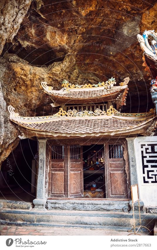 Bich Dong Pagoda in Ninh Binh, Vietnam. Trung Pagoda (middle pagoda) bich hoa dong lu tam coc binh Cave ninh Exterior shot Tower Cathedral Stone Gate oriental