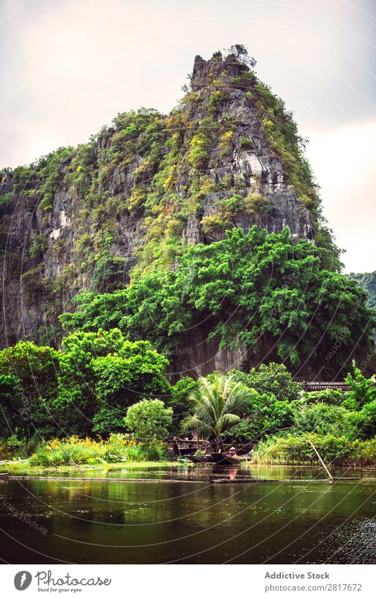 Landscape Vietnam. River view in the dim light of dusk at Ninhbi Asia asian Banana Beautiful Watercraft tam coc Can Tho cho ninh binh ninhbinh Culture Delta