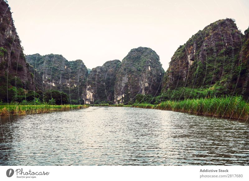 Landscape Vietnam. River view in the dim light of dusk at Ninhbi Asia asian Banana Beautiful Watercraft tam coc Can Tho cho ninh binh ninhbinh Culture Delta