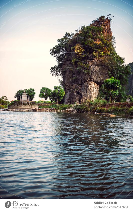 Landscape Vietnam. River view in the dim light of dusk at Ninhbinh, Tam Coc, Vietnam Asia asian Banana Beautiful Watercraft tam coc Can Tho cho ninh ninhbinh