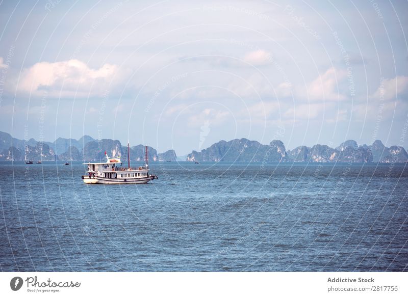 Picturesque sea landscape. Ha Long Bay, Vietnam Halong bay Asia Island Landmark Blue asian Cruise Green Tree South Vietnamese Watercraft Dinghy Wood