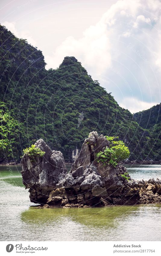 Picturesque sea landscape. Ha Long Bay, Vietnam Halong bay Asia Island Landmark Blue asian Cruise Green Tree South Vietnamese Watercraft Dinghy Wood