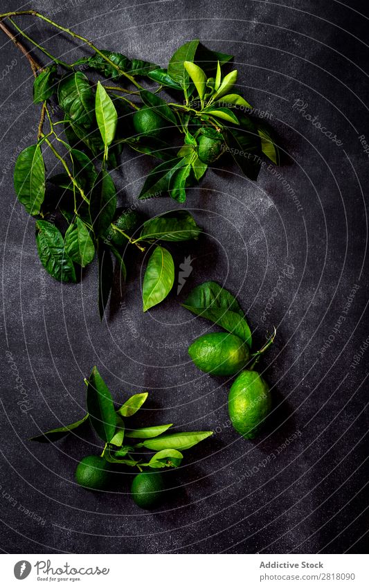 Fresh lemons on dark table Lemon Fruit Food Background picture Diet Green Healthy Natural Organic Raw Agriculture Mature Table Bird's-eye view Vegetable