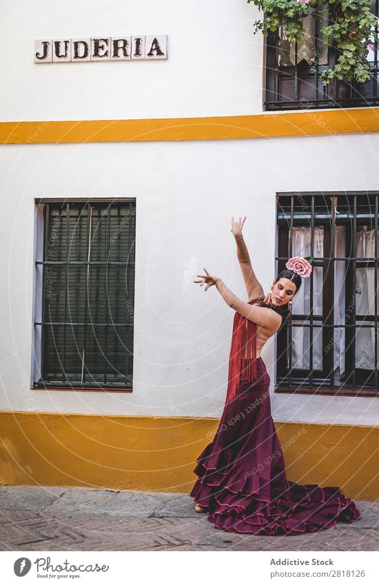 flamenco dancer in the streets of sevilla Flamenco Street Seville Dance Costume Characteristic Spain Spanish Andalusia Woman Youth (Young adults) Brunette