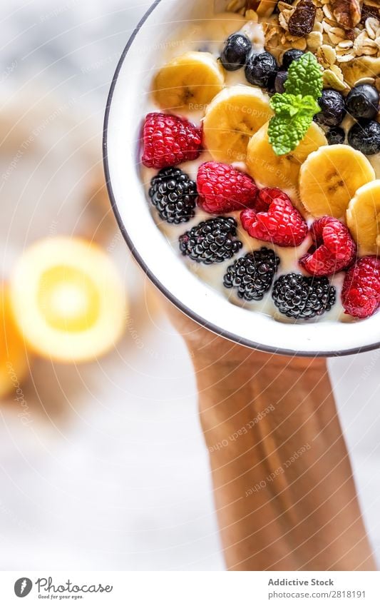 Homemade antioxidant smoothie summer fruits and cereals Milkshake Fruit Food Healthy Berries Fresh Table Dessert Diet Breakfast Banana Orange Raspberry