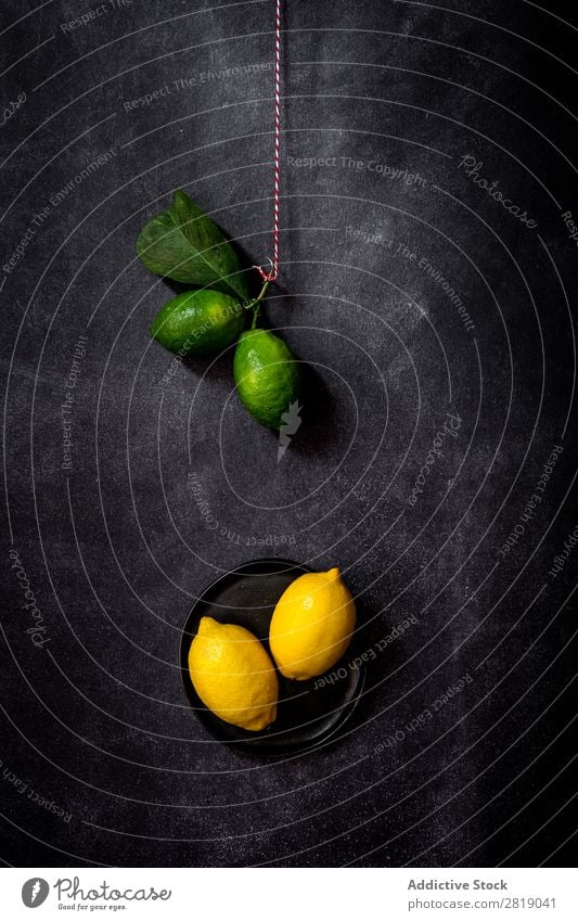 Fresh lemons on dark table Lemon Fruit Food Background picture Diet Green Healthy Natural Organic Raw Agriculture Mature Table Bird's-eye view Vegetable