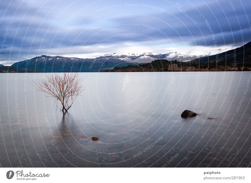 lake calm 01 Bushes Clouds grey sky Lake Landscape Long exposure Mountain Patagonia Peace Peaceful Calm Rock san martin de los andes Sky Tree Water Dusk Sunrise