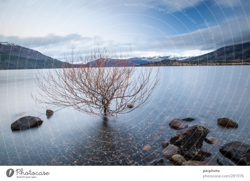 lake calm 02 Bushes Clouds grey sky Lake Landscape Long exposure Mountain Patagonia Peace Peaceful Calm Rock san martin de los andes Sky Tree Water Dusk Sunrise