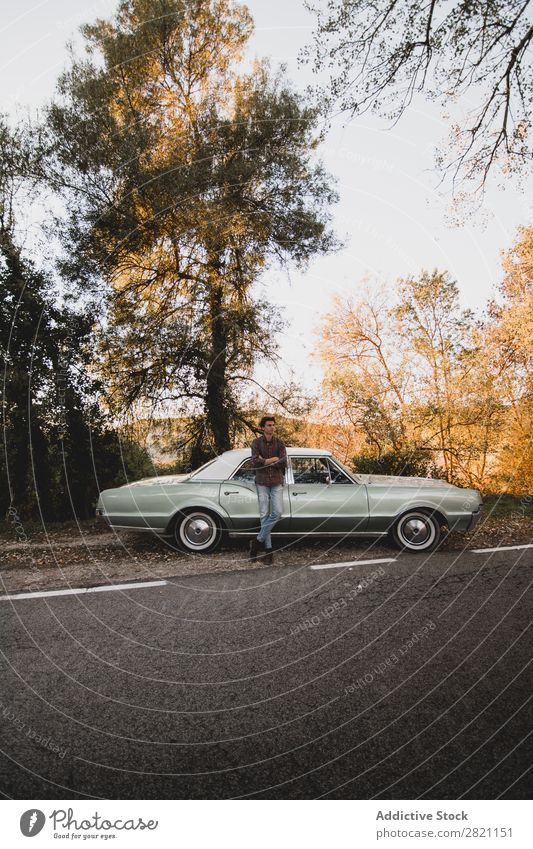 Confident man leaning on car trunk Car Roadside Lean Man Trunk Street Vacation & Travel Transport Leisure and hobbies Human being Attractive handsome Vehicle