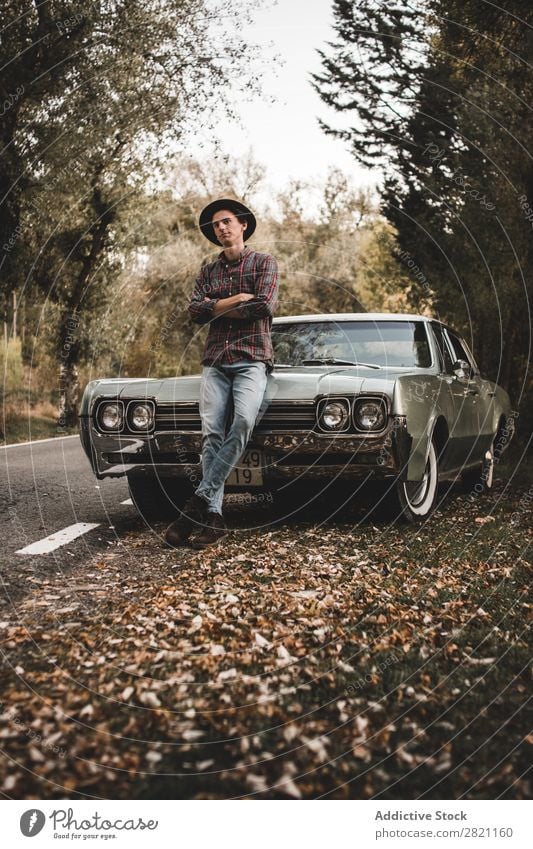 Confident man leaning on car trunk Car Roadside Lean Man Trunk Street Vacation & Travel Transport Leisure and hobbies Human being Attractive handsome Vehicle