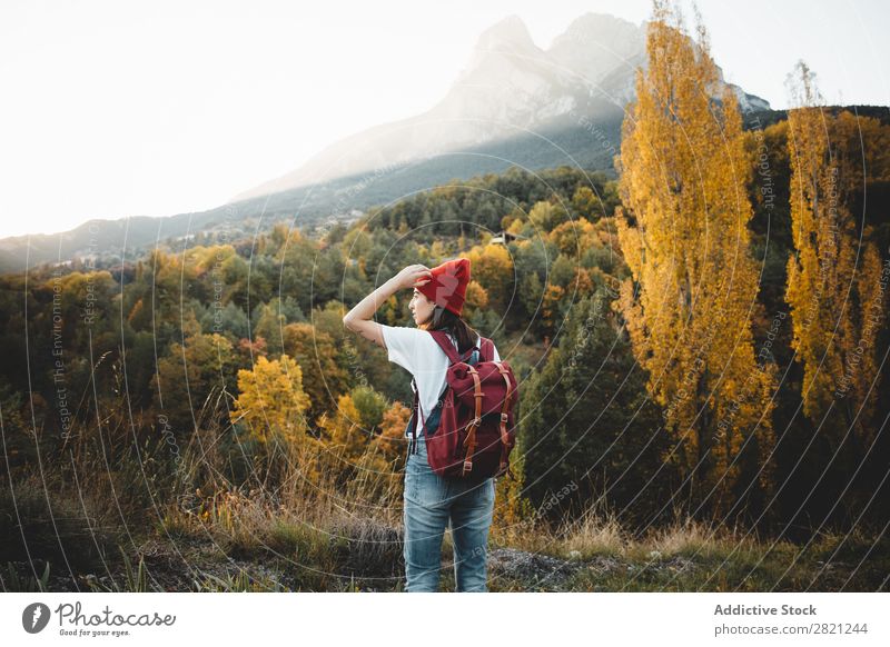 Woman in hat in nature Nature Walking Youth (Young adults) Human being Lifestyle Landscape Leisure and hobbies Adventure Freedom Seasons Autumn Tree