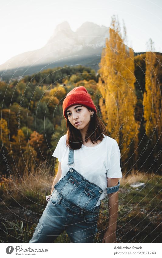 Woman in hat in nature Nature Walking Youth (Young adults) Human being Lifestyle Landscape Leisure and hobbies Adventure Freedom Seasons Autumn Tree