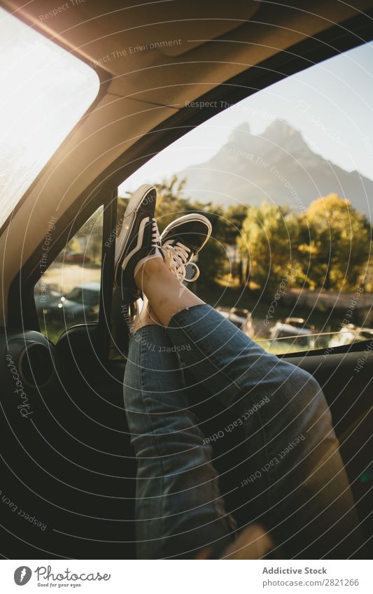 Legs sticking out car window Woman Window Car Human being Vacation & Travel Youth (Young adults) Lifestyle Relaxation Rest Transport Freedom Trip Street