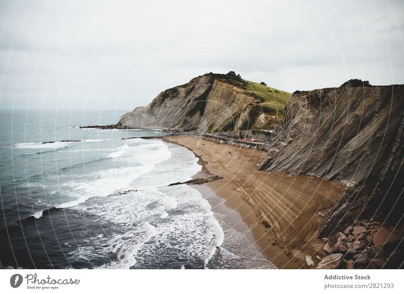 Picturesque view to coastline Coast Cliff Vantage point Aircraft Ocean Landscape Nature Water Rock Vacation & Travel Beach seascape Beautiful Stone