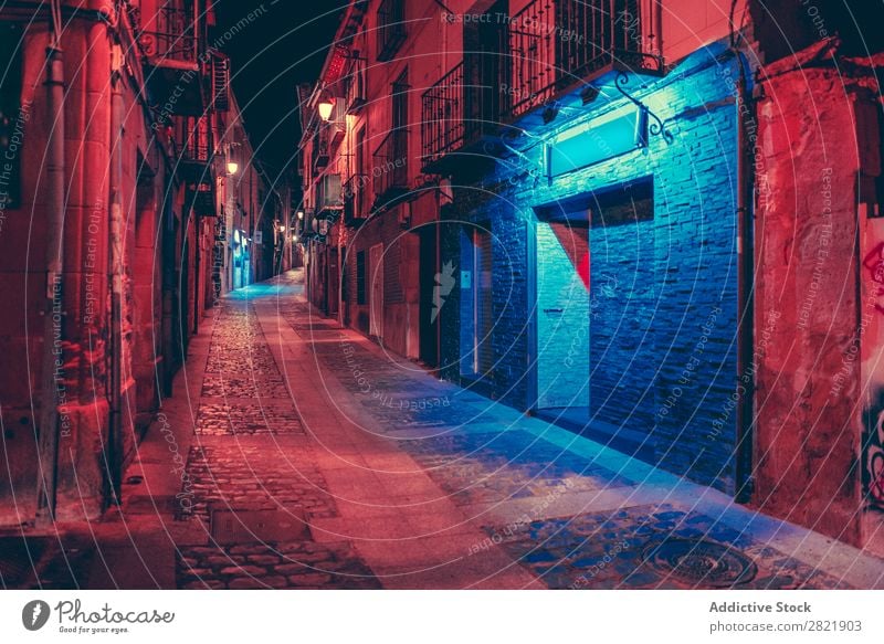 Car on dark street at night Street Night Dark Town riding Perspective Light City Building Architecture Alley Asphalt Vacation & Travel Evening way Twilight