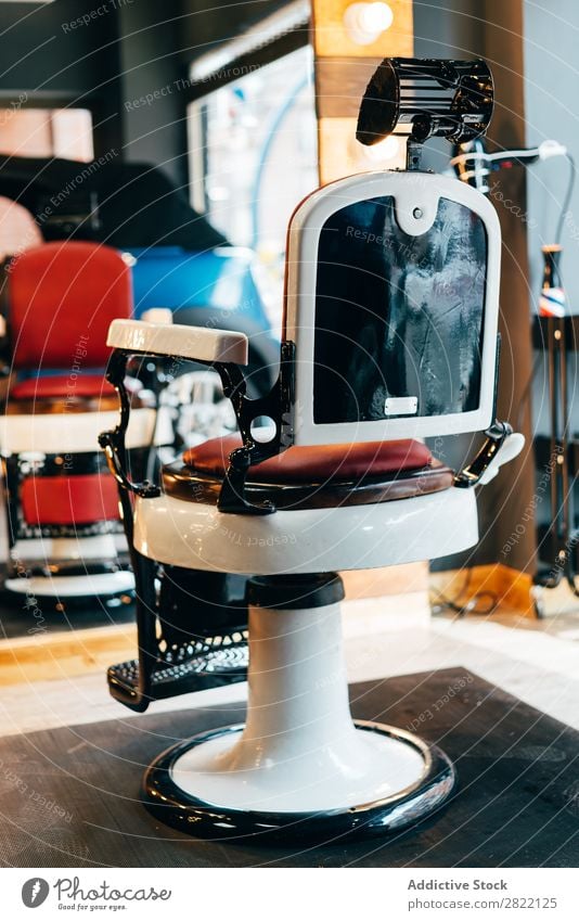 Empty chair in barbershop Chair Interior design Barber shop salon Equipment Beauty Photography Design Style Fashion Mirror Modern Studio shot Shopping Deserted