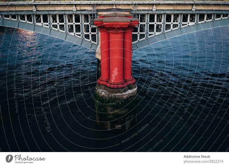 City bridge with covered gallery Bridge Building Modern Construction London England Architecture Evening District Red Town Structures and shapes Development