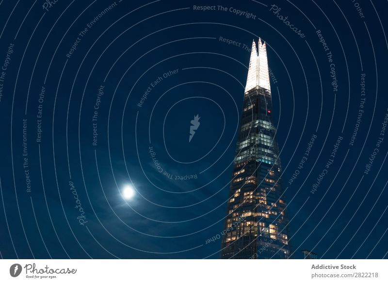 Illuminated contemporary district in night High-rise Night Moon London Architecture England Business Town Skyline International Downtown Modern Exterior