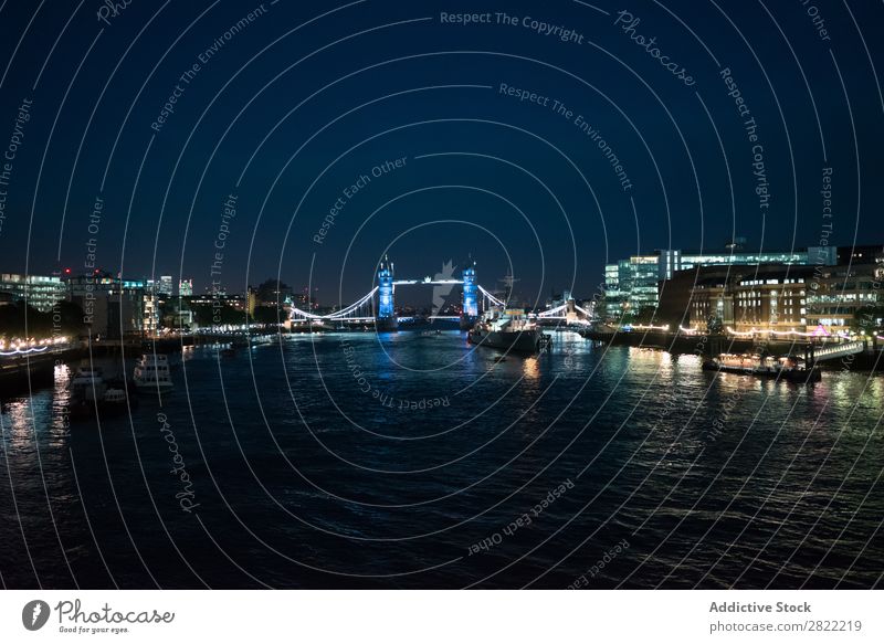 Amazing cityscape in night lights Skyline Embankment Tourism Town London England Vacation & Travel Panorama (Format) Twilight Landscape River bank Reflection