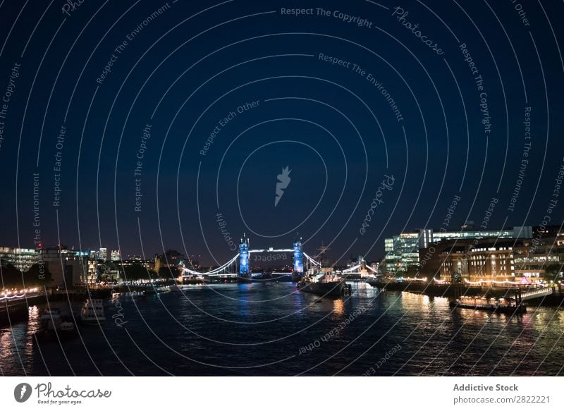 Amazing cityscape in night lights Skyline Embankment Tourism Town London England Vacation & Travel Panorama (Format) Twilight Landscape River bank Reflection