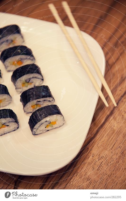 vegetarian sushi Fish Nutrition Lunch Finger food Sushi Plate Delicious Natural Japanese Colour photo Interior shot Close-up Deserted Day Shallow depth of field