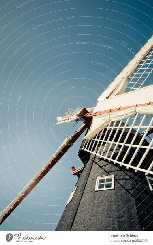 full mill Building Architecture Contentment Windmill Blue sky Sky Sky blue Windmill vane Mill Nordic Denmark Netherlands Warm light Wind energy plant Calm