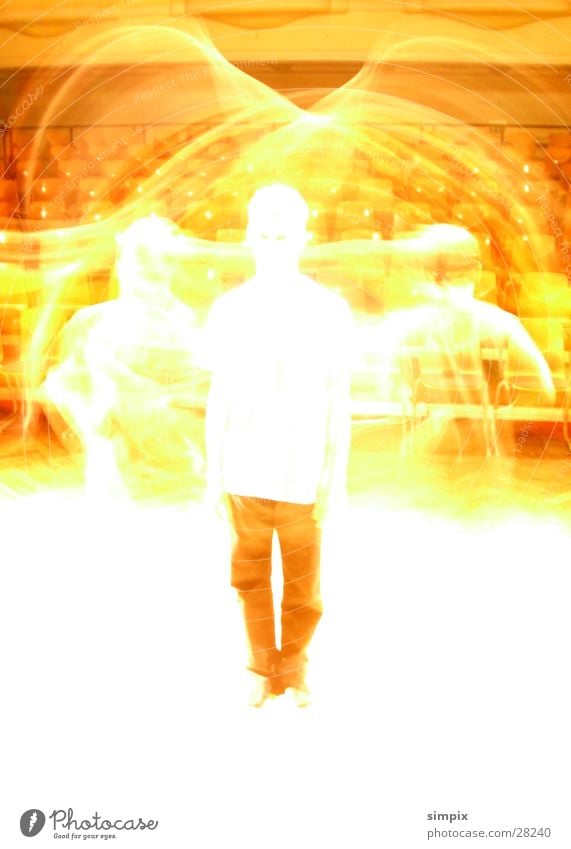 colleague Long exposure Overexposure Physics Jump Human being Bright Warmth circle