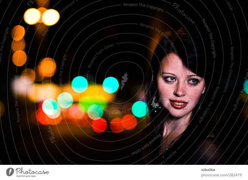 At Night Girl Woman Elegant bokeh Lips variegated Street