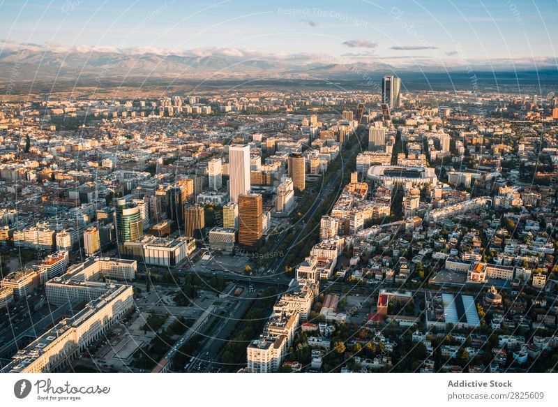 Aerial shot of Madrid city high road Skyline Modern Highway Town City Street Architecture megapolis metropolitan Aircraft Landscape Construction Transport