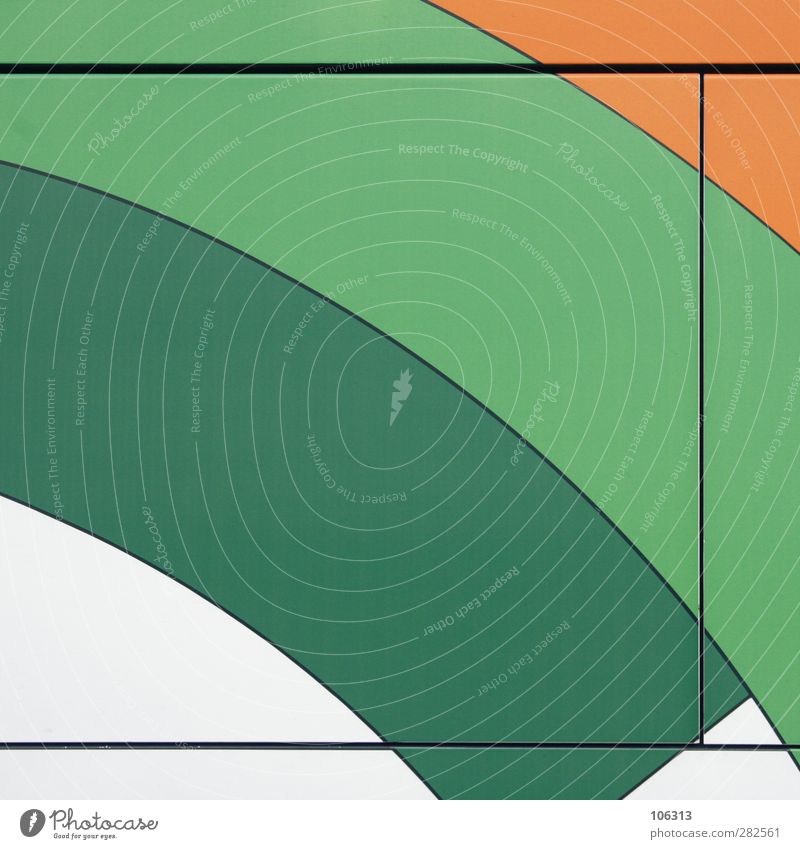 ‡ Metal Line Green Orange White Graphic Curved Partition Division Spacing Colour photo Exterior shot Deserted Copy Space left Copy Space middle Light