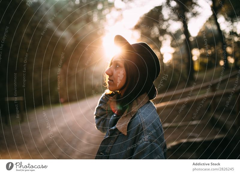 Indian woman in a countryside road Woman Tourist Forest Portrait photograph Street Autumn Rural Nature Relaxation Silent Youth (Young adults) pretty Cheerful