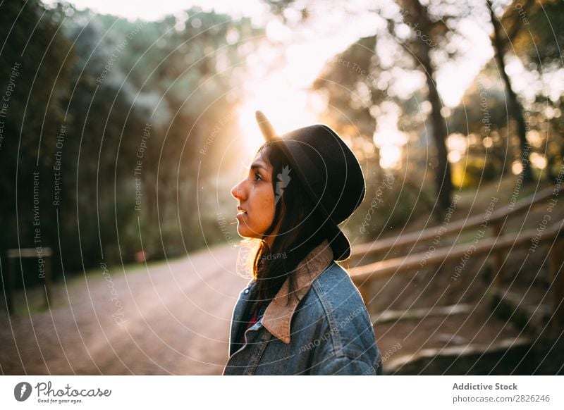 Indian woman in a countryside road Woman Tourist Forest Portrait photograph Street Autumn Rural Nature Relaxation Silent Youth (Young adults) pretty Cheerful