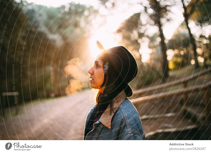 Indian woman in a countryside road Woman Tourist Forest Portrait photograph Street Autumn Rural Nature Relaxation Silent Youth (Young adults) pretty Cheerful