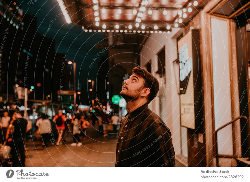 Man posing on evening street Evening Street romantic Romance Beautiful Lifestyle City Light Illuminate Youth (Young adults) Beauty Photography Human being