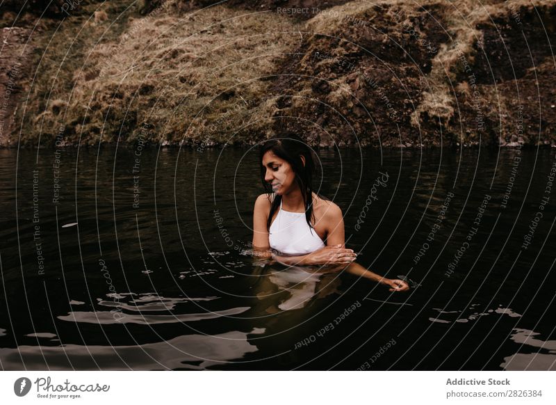 Woman relaxing in hot spring thermal spring Relaxation Tourism Wellness Vacation & Travel Swimming & Bathing Resort Water Therapy Volcanic enjoying Spa Healthy