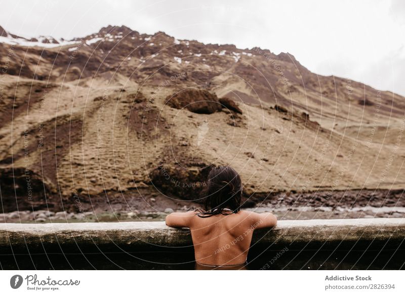 Woman relaxing in hot spring thermal spring Relaxation Tourism Wellness Vacation & Travel Swimming & Bathing Resort Water Therapy Volcanic enjoying Spa Healthy