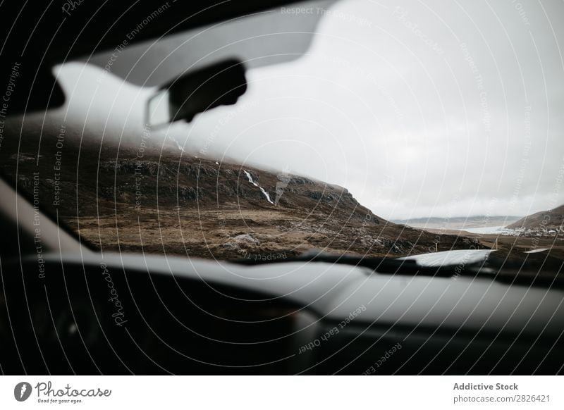 Shot from car of mountains Car Mountain Iceland Street Landscape Nature Transport Vacation & Travel Tourism scenery through glass North Rock Natural Adventure