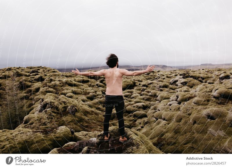 Shirtless muscular bearded man in Icelandic nature Man topless Muscular Nature Youth (Young adults) Summer Lifestyle Human being Mountain handsome shirtless