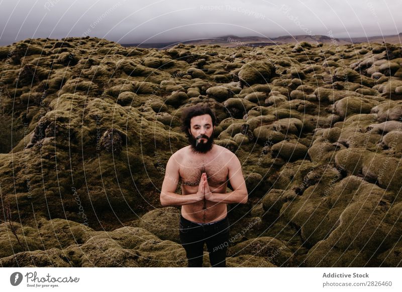 Shirtless muscular bearded man in Icelandic nature Man topless Muscular Nature Youth (Young adults) Summer Lifestyle Human being Mountain handsome shirtless