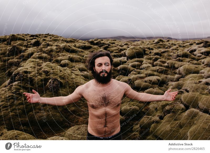 Shirtless muscular bearded man in Icelandic nature Man topless Muscular Nature Youth (Young adults) Summer Lifestyle Human being Mountain handsome shirtless