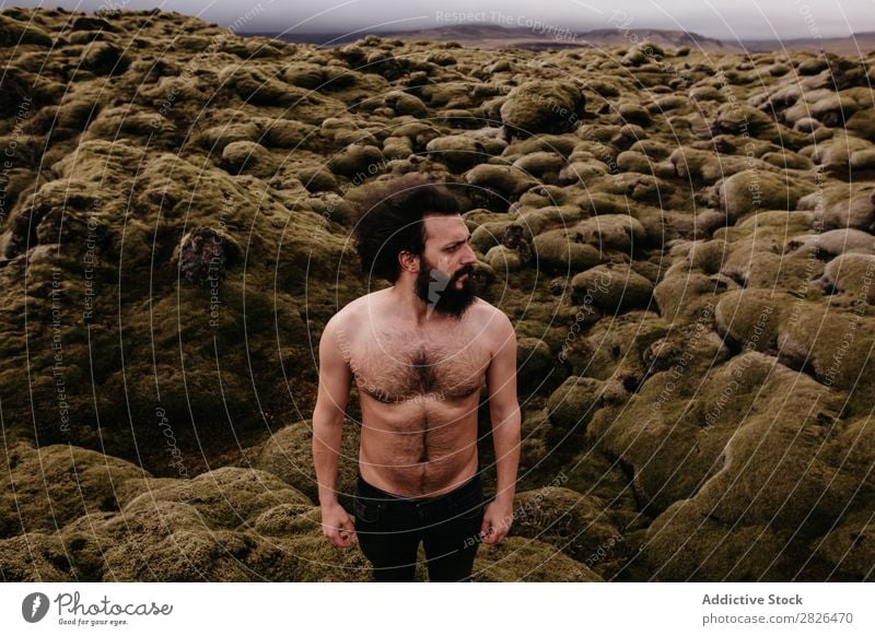 Shirtless muscular bearded man in Icelandic nature Man topless Muscular Nature Youth (Young adults) Summer Lifestyle Human being Mountain handsome shirtless