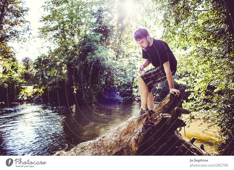 glory days to come Experiencing nature Hiking Relaxation Joie de vivre (Vitality) Adventurer Trip Young man Lifestyle Discover Idyll Nature Summer River bank