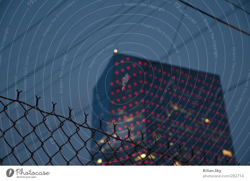 behind the fence Bad weather Philadelphia USA Downtown House (Residential Structure) High-rise Architecture Fence Cable pattern Metal Line Stripe