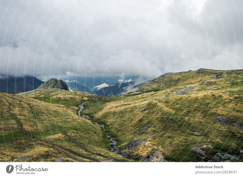 Road in mountains Valley Mountain Street Landscape Panorama (Format) Mysterious Rural Vantage point Curved Tourism Vacation & Travel Nature Height Aircraft