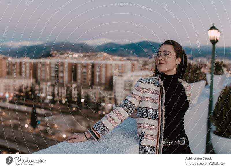 happy woman at lamp post Woman pretty Youth (Young adults) Beautiful Considerate Pensive Think Lamp Mail City Town Looking away Brunette Attractive Human being