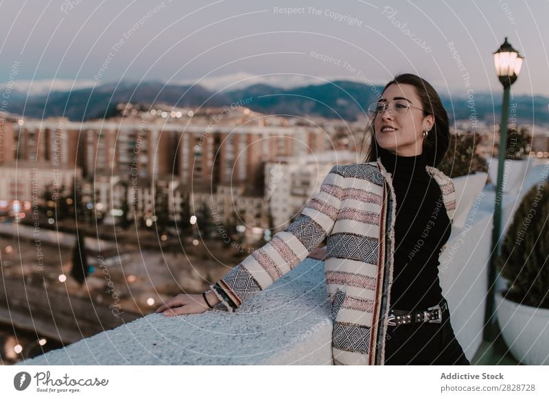 happy woman at lamp post Woman pretty Youth (Young adults) Beautiful Considerate Pensive Think Lamp Mail City Town Looking away Brunette Attractive Human being