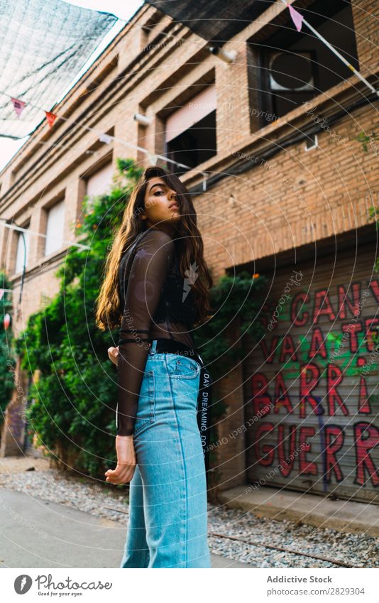 Stylish woman on street Woman Style Street Town Posture Portrait photograph Attractive Beauty Photography Hip & trendy Lifestyle pretty Fashion