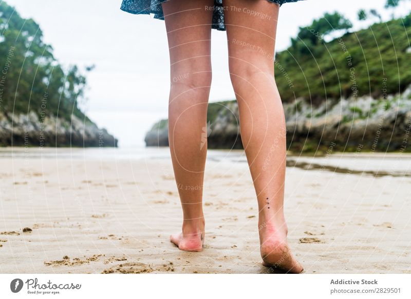 Crop woman walking on the beach Beach Walking Summer Vacation & Travel Happiness Youth (Young adults) Ocean Water To enjoy Tropical Sand seaside Posture