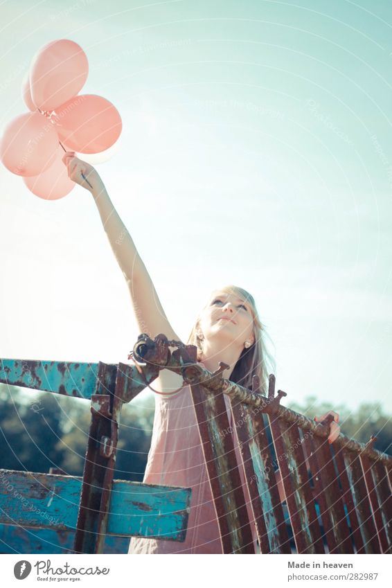 Flying balloons Feminine Balloon Happy Infinity Warm-heartedness Life Discover Hope Surprise Desire Future Colour photo